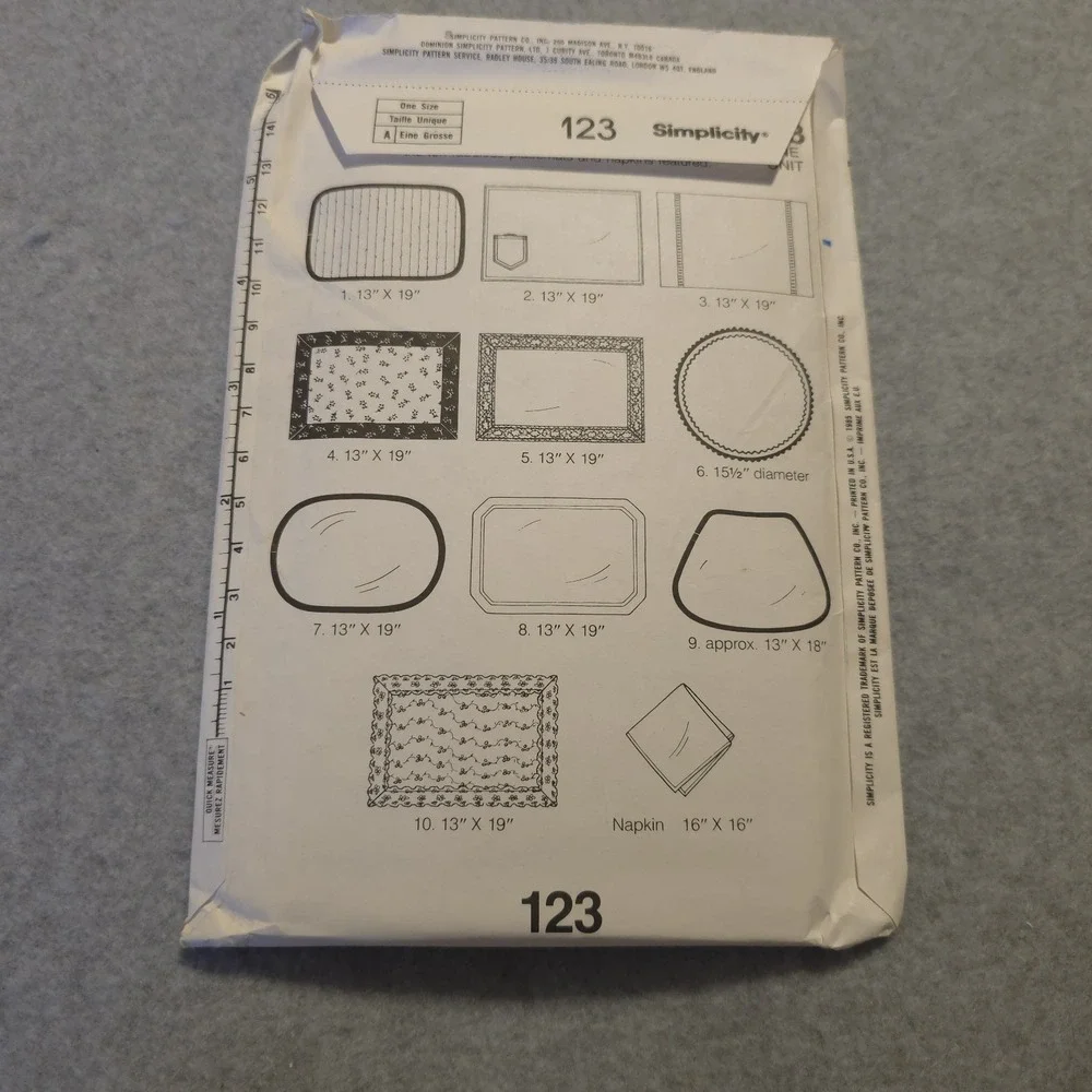 Simplicity House Maison Sewing Pattern 123 placemats and napkins vintage 1985